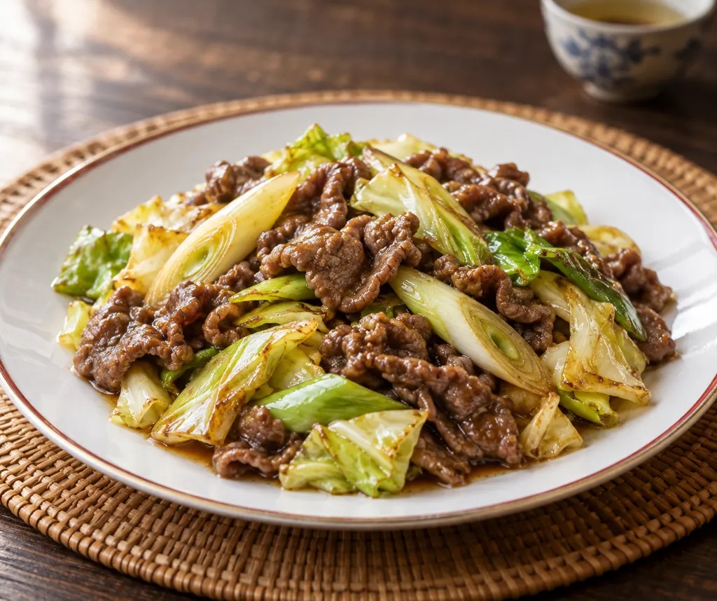 牛薄切り肉とキャベツの中華炒めの完成イメージ