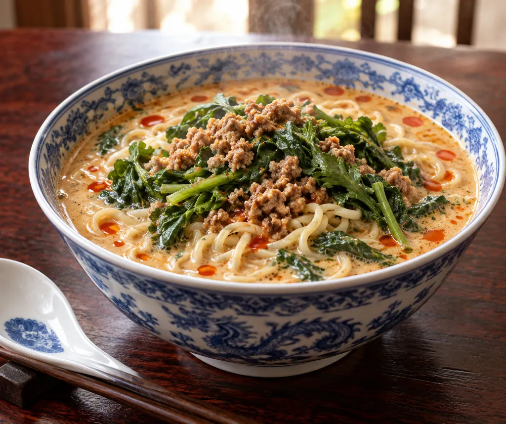 豚ひき肉と春菊の担々麺風の完成イメージ