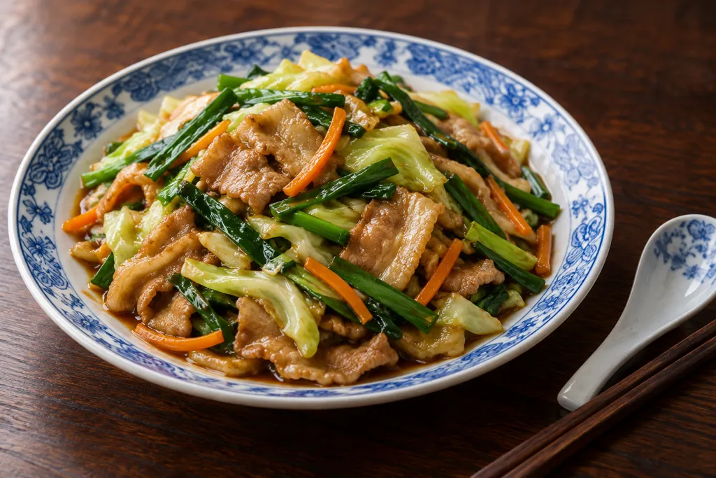 豚バラ肉とニラの炒め物の完成イメージ