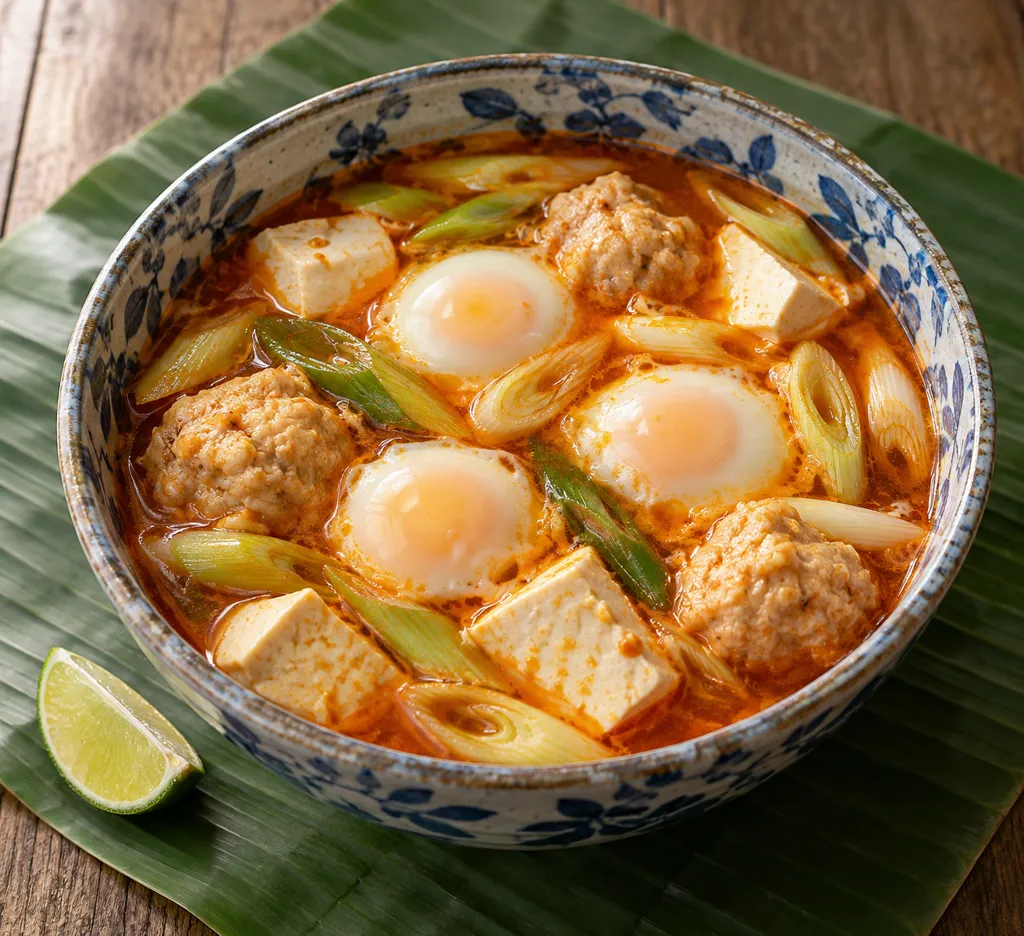 鶏団子とねぎのスンドゥブ鍋の完成イメージ