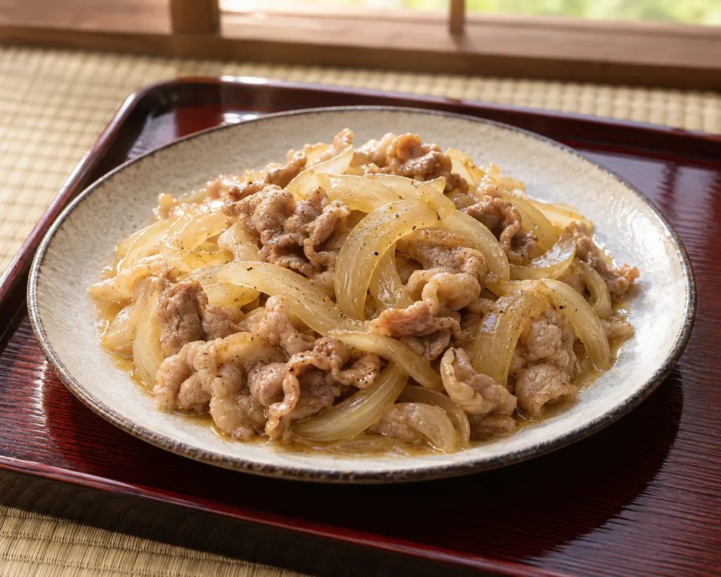 豚こま肉と玉ねぎの酒蒸し炒めの完成イメージ