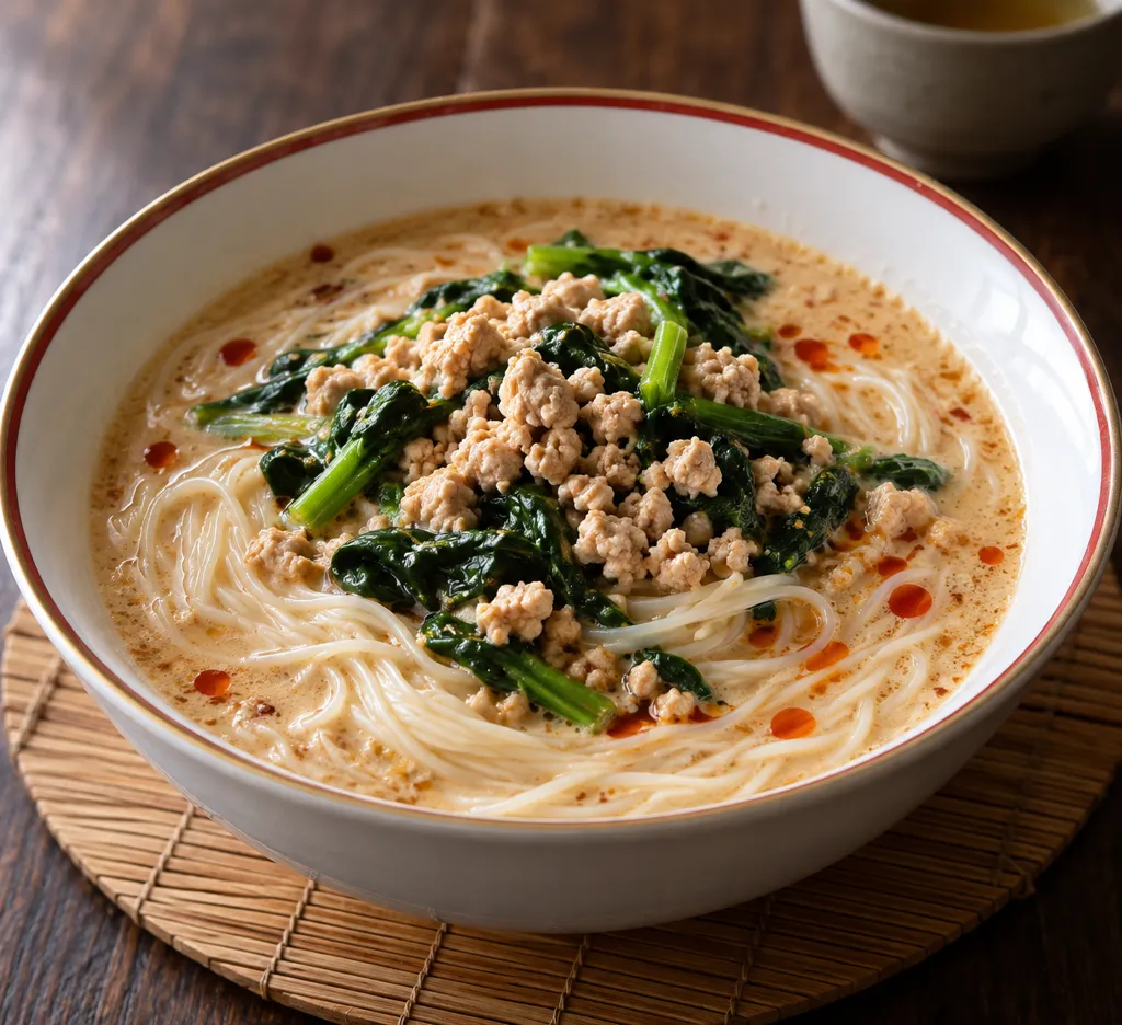 鶏ひき肉とほうれん草の担々そうめんの完成イメージ
