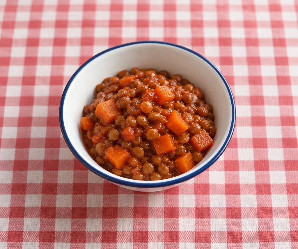 レンズ豆とにんじんのケチャップ煮の完成イメージ