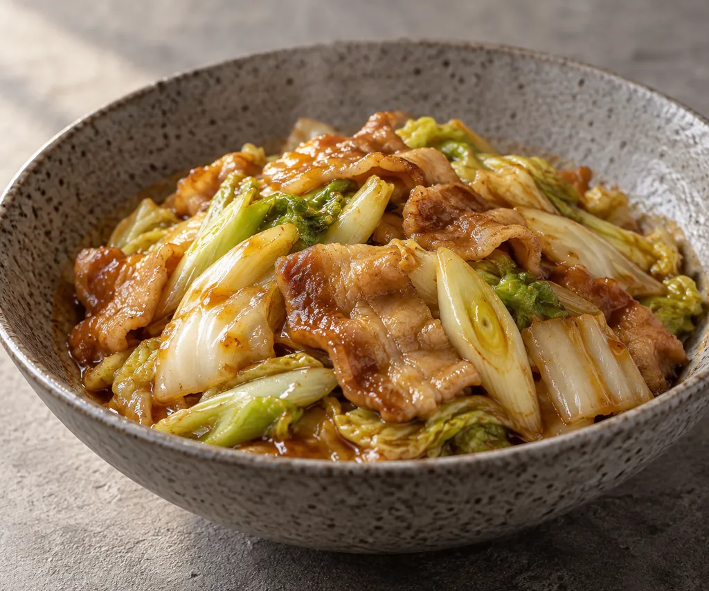 豚バラ肉と白菜の甘辛味噌炒めの完成イメージ