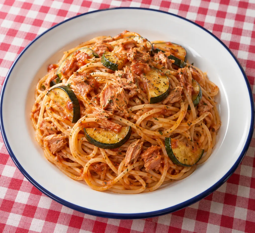 ツナとズッキーニのケチャップパスタの完成イメージ