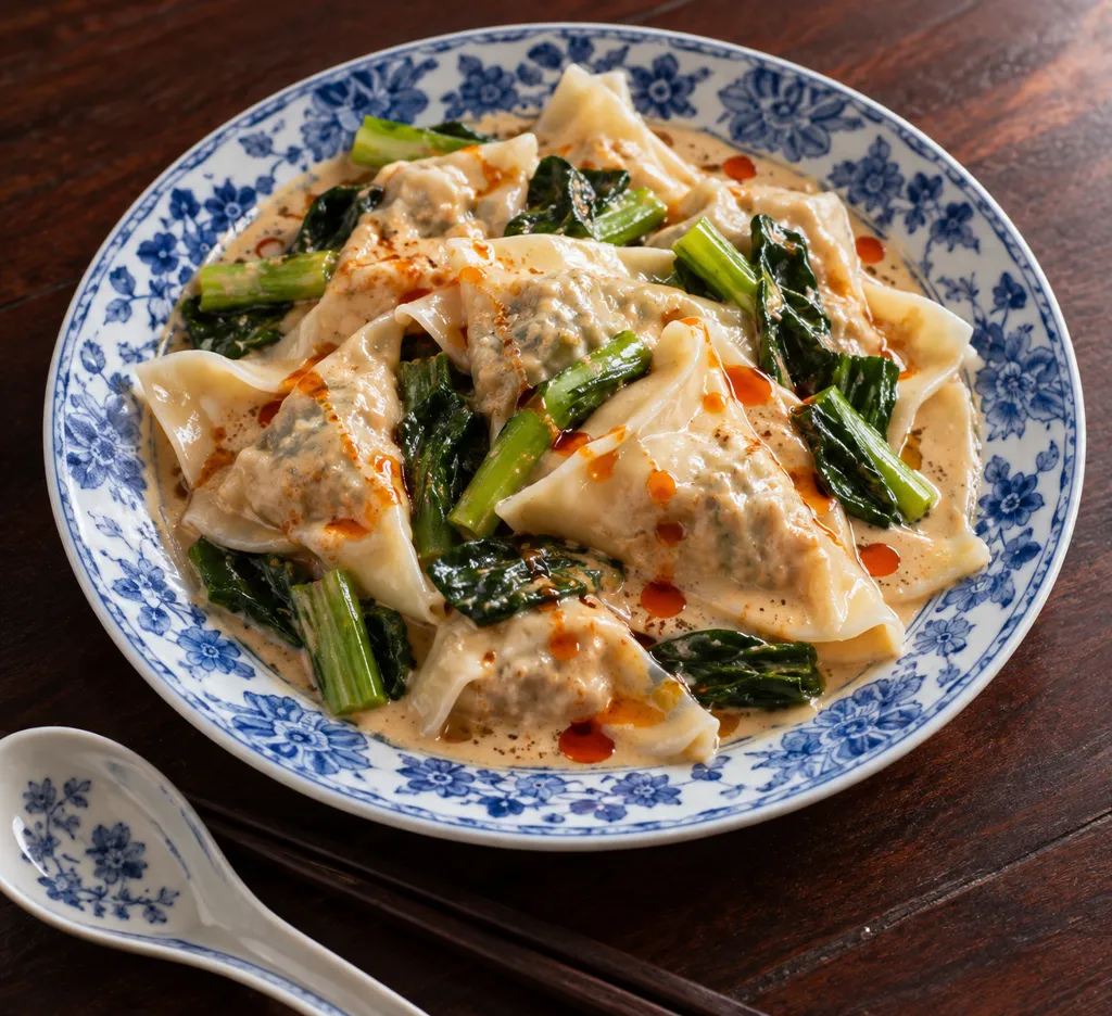 鶏と小松菜のゆでワンタンごまだれの完成イメージ