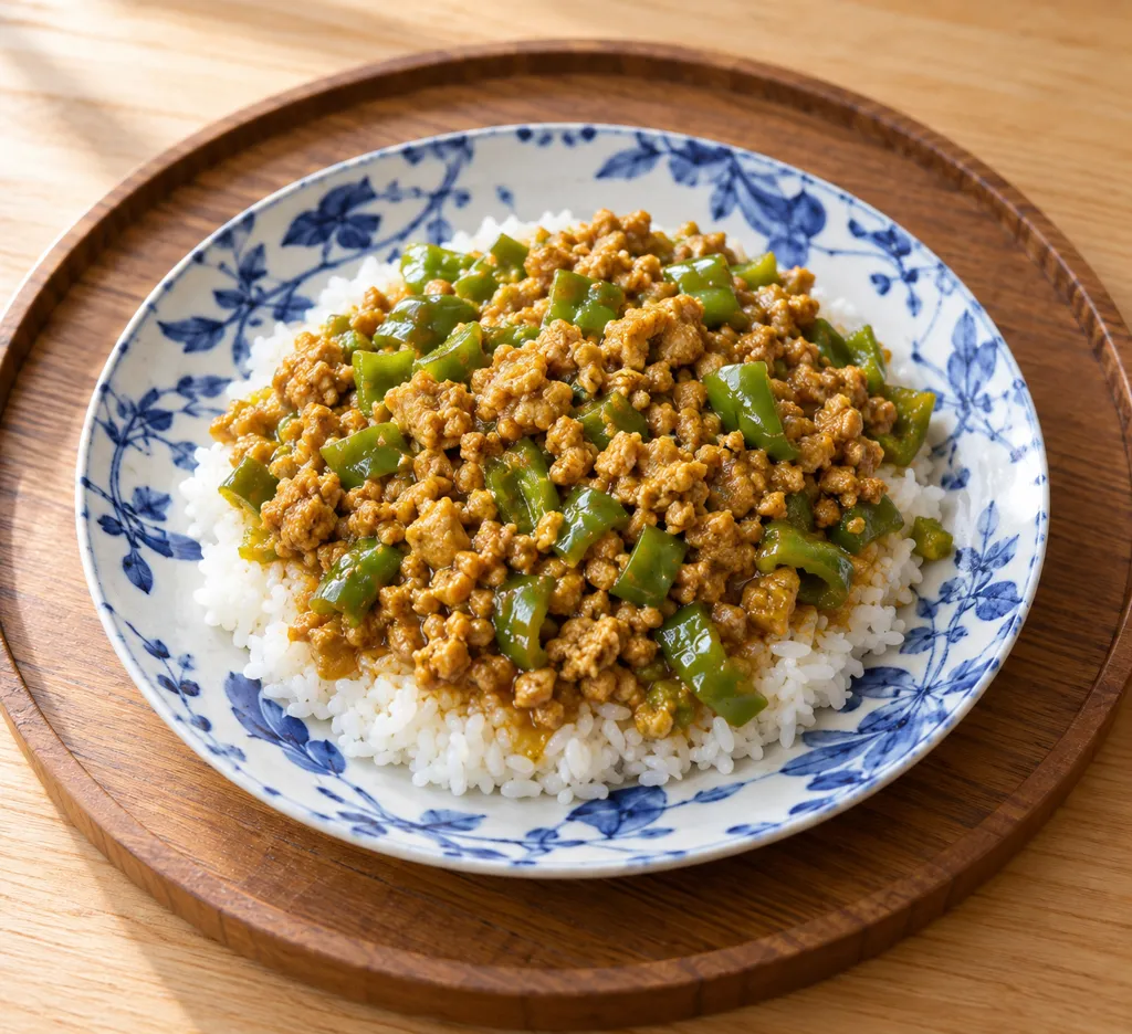 鶏肉とピーマンのそぼろカレーの完成イメージ