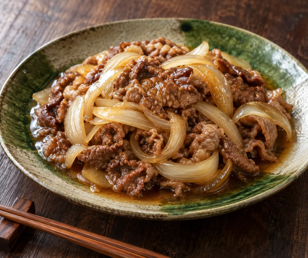 牛こま肉と玉ねぎの南蛮漬け風の完成イメージ