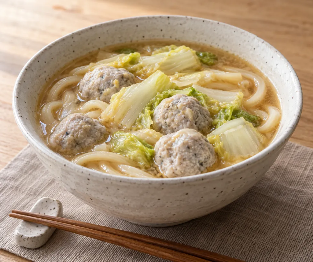 つみれと白菜の味噌煮込みうどんの完成イメージ
