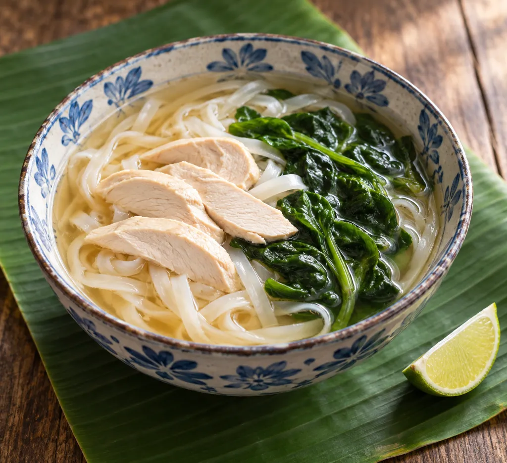 鶏むね肉とほうれん草のフォー風米麺の完成イメージ
