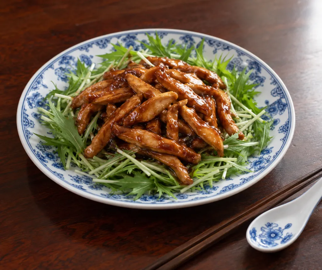 鶏むね肉と水菜の京醤肉絲風の完成イメージ