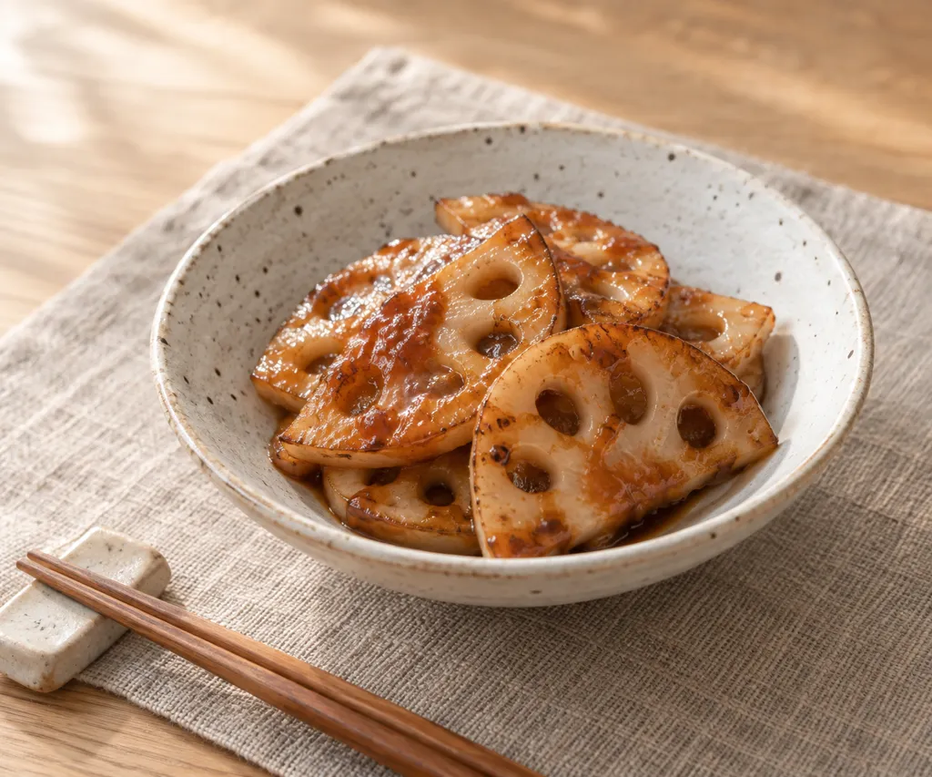 れんこんのしょうが味噌だれ焼きの完成イメージ