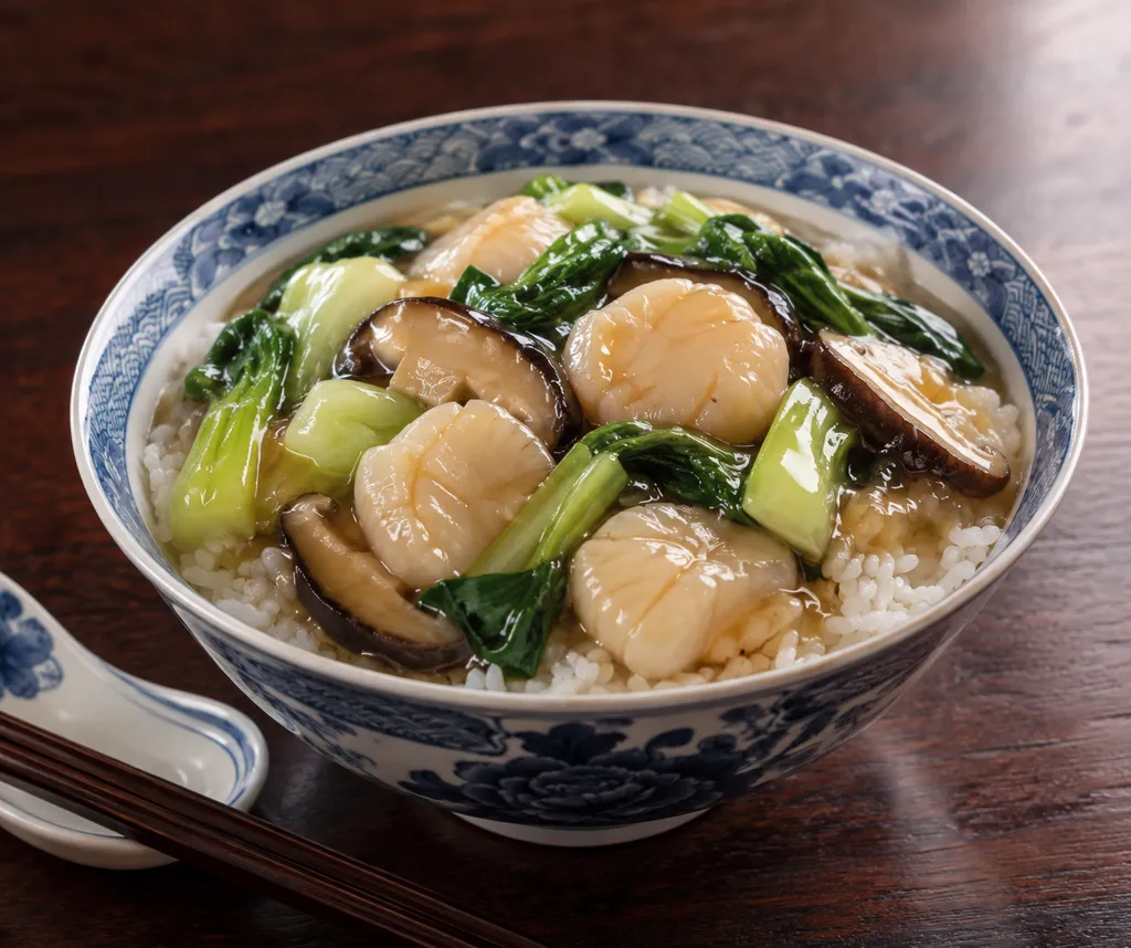 時短ほたてとチンゲン菜の中華あんかけ丼の完成イメージ