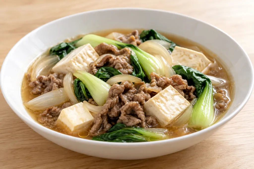 牛こま肉とチンゲン菜の中華寄せ煮の完成イメージ