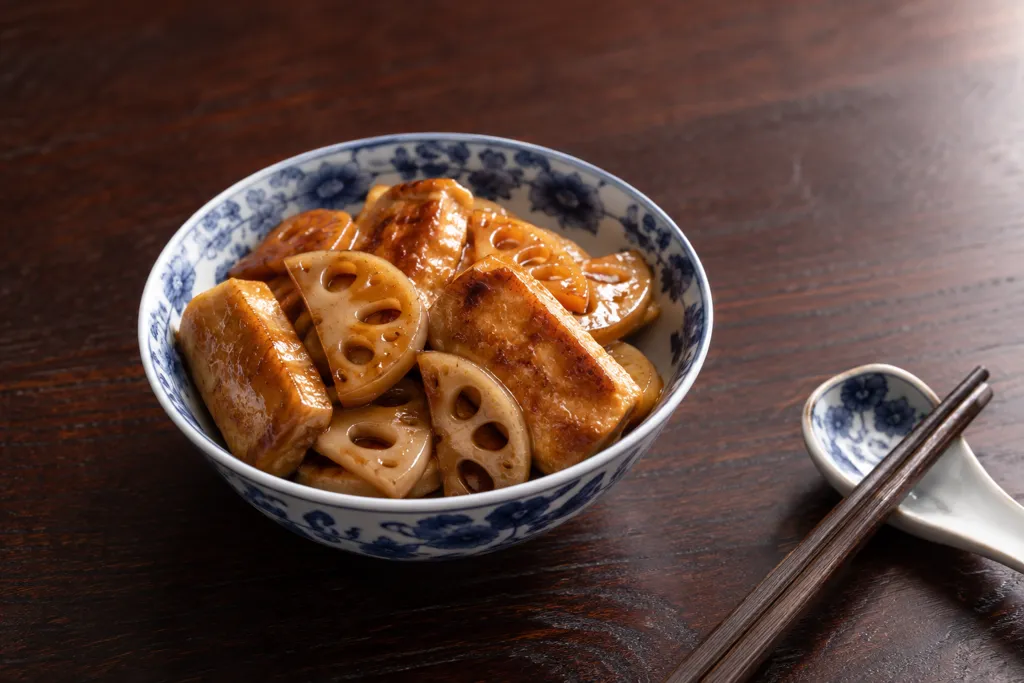 れんこんと豆腐の黒酢炒めの完成イメージ