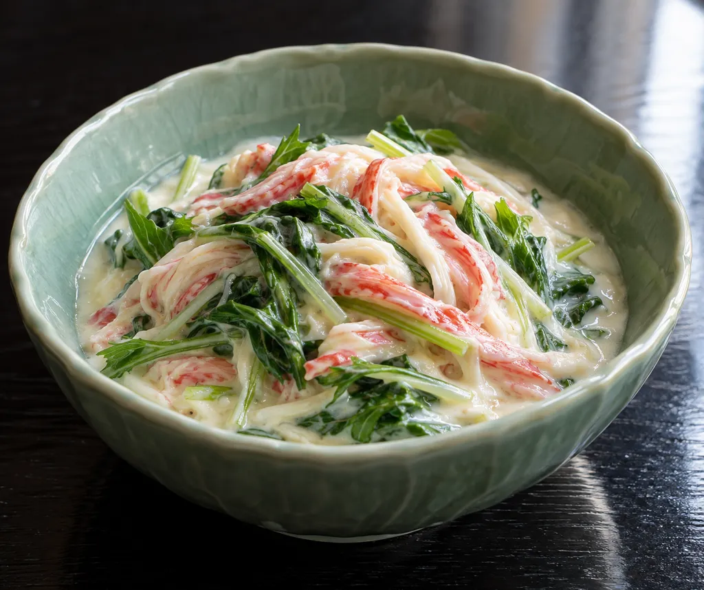 かにかまと水菜の中華ミルク煮の完成イメージ