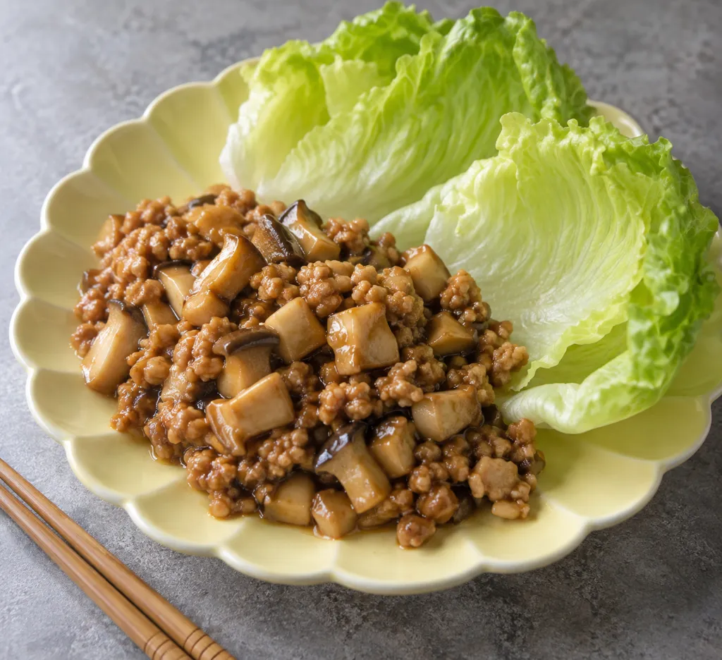 鶏ひき肉とエリンギの中華レタス包みの完成イメージ