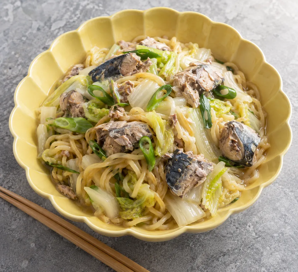 さばと白菜の塩焼きそばの完成イメージ