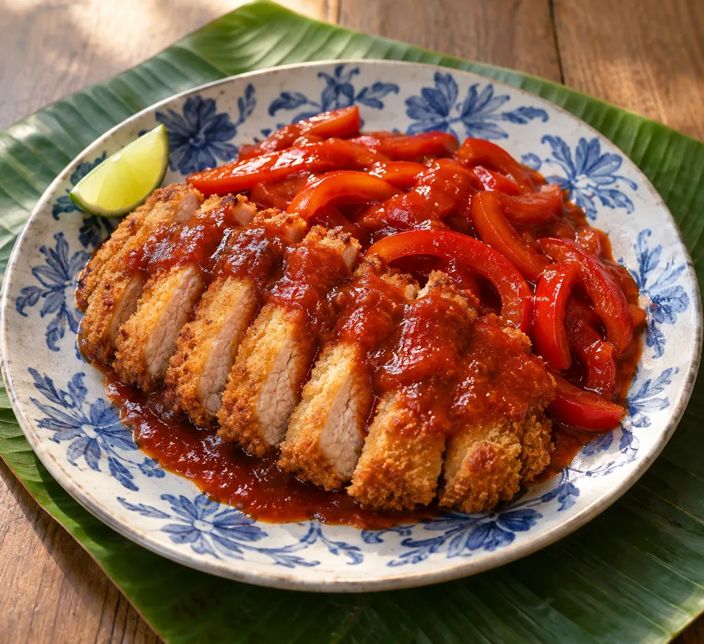 とんかつ用豚肉とパプリカの韓国豚カツの完成イメージ