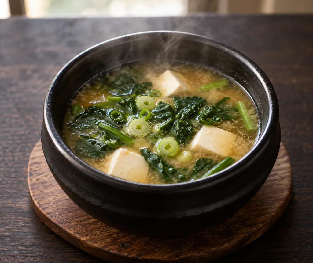 豆腐と春菊の韓国風味噌汁の完成イメージ