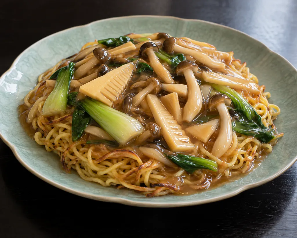 しめじとたけのこの中華あんかけ麺の完成イメージ
