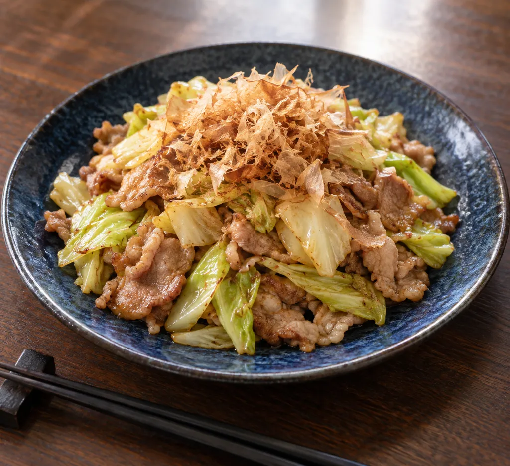 豚こま肉とキャベツのおかか炒めの完成イメージ