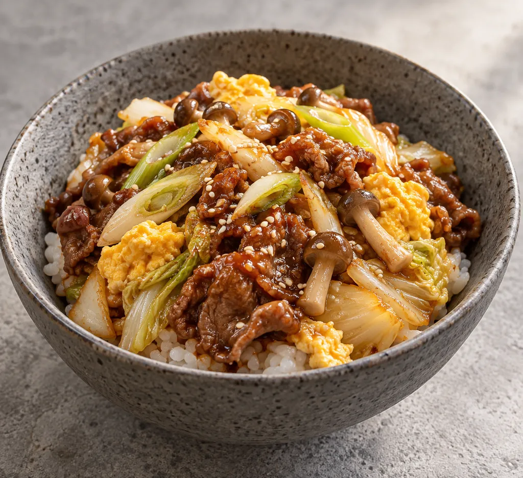 牛薄切り肉と白菜のビビンバの完成イメージ