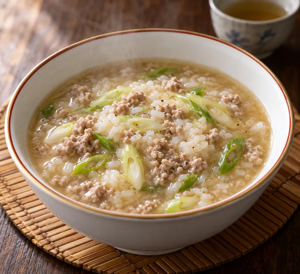 時短豚ひき肉とねぎの中華粥の完成イメージ