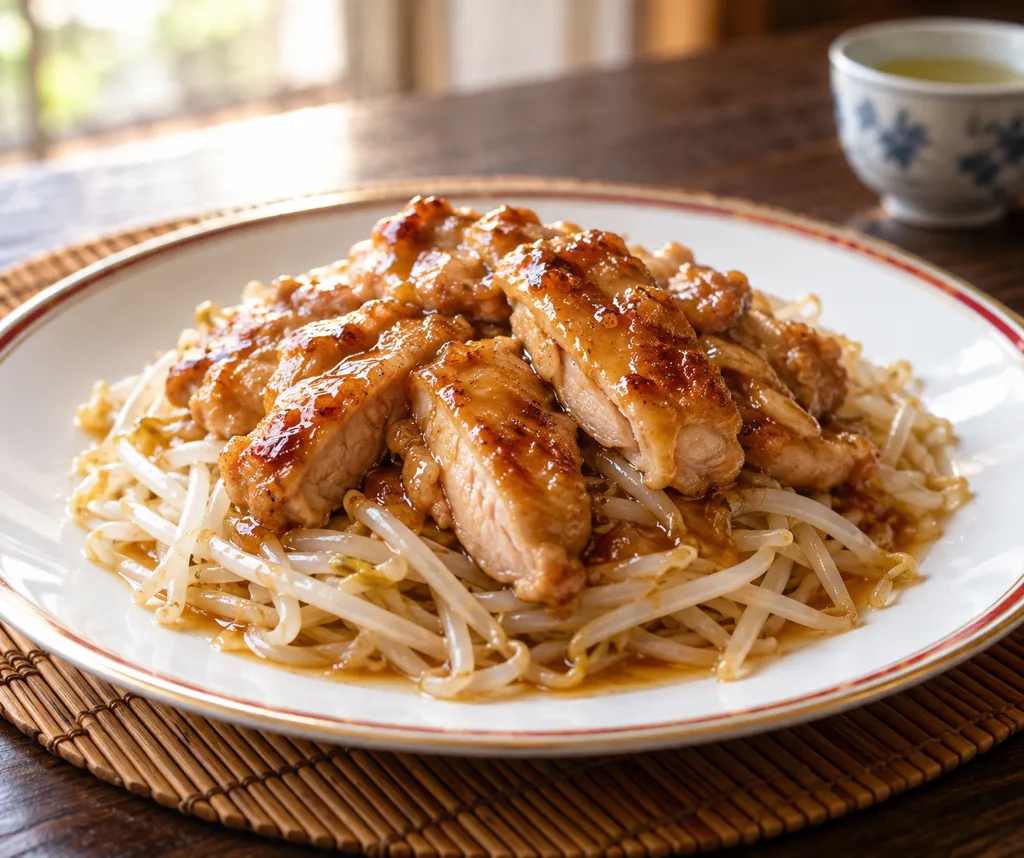 鶏もも肉ともやしのレモン醤油焼きの完成イメージ
