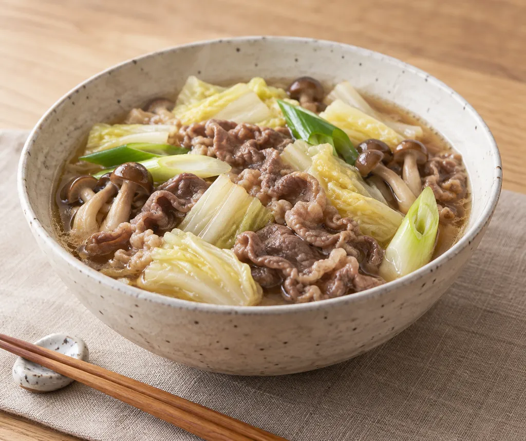 牛こま肉と白菜の寄せ鍋の完成イメージ