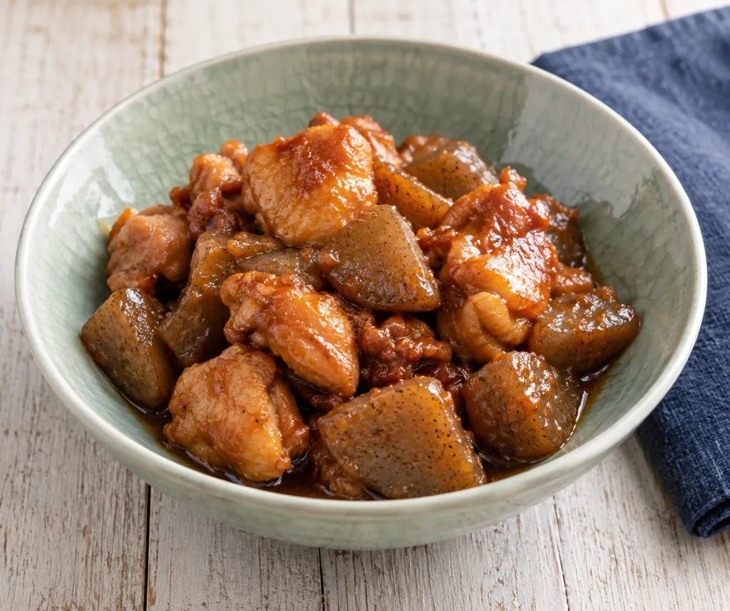 鶏もも肉とこんにゃくの甘辛味噌煮の完成イメージ