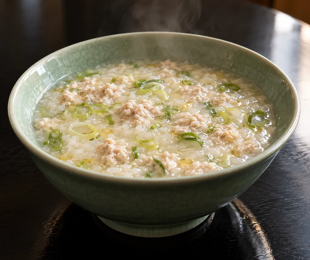 鶏ひき肉とねぎの中華粥の完成イメージ