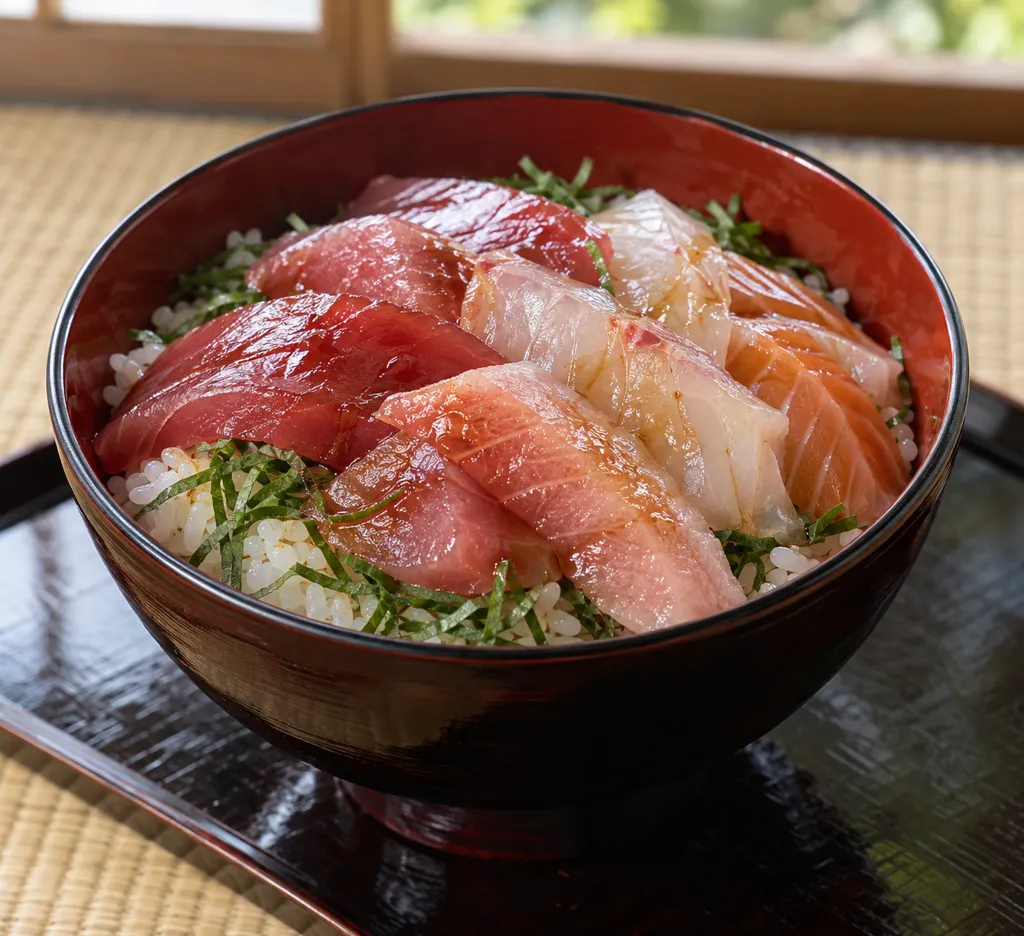刺身盛り合わせと大葉の海鮮丼の完成イメージ