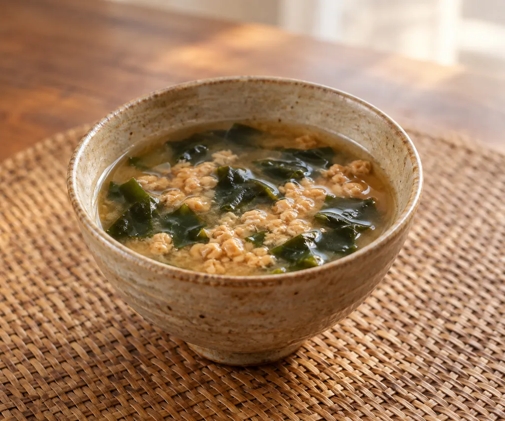 ひきわり納豆と乾燥わかめの即席味噌汁の完成イメージ