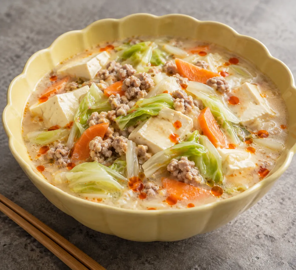 豚ひき肉とキャベツの中華豆乳風鍋の完成イメージ