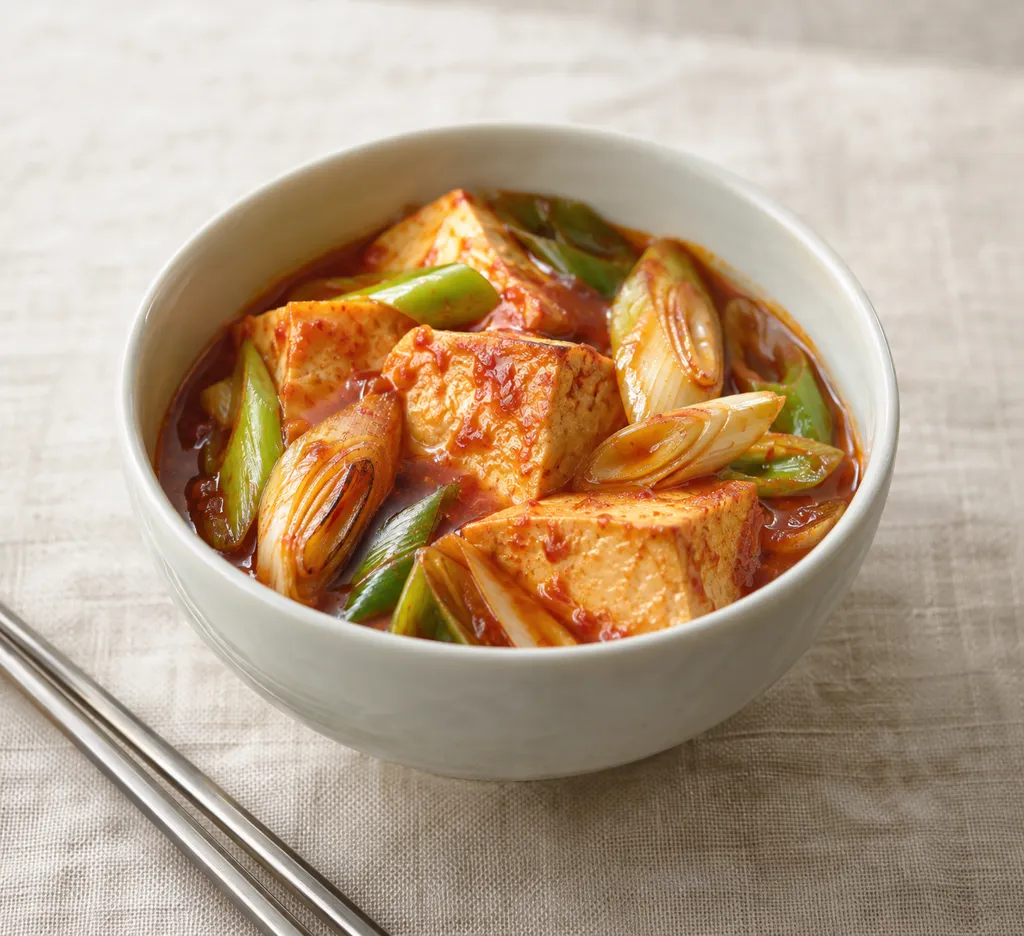 豆腐とねぎの韓国風ピリ辛煮の完成イメージ