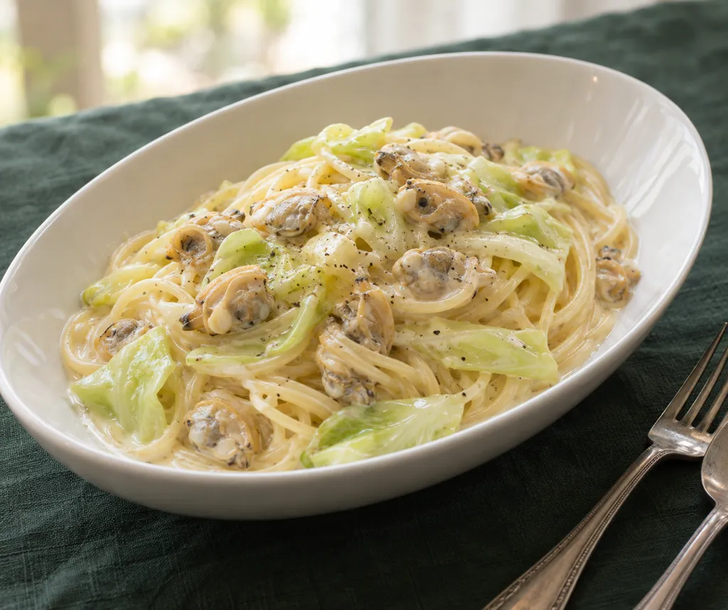 あさりとキャベツのクリーム風パスタの完成イメージ
