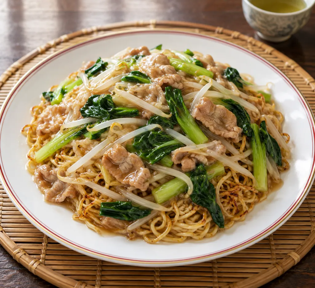 時短豚こまと小松菜のあんかけ焼きそばの完成イメージ