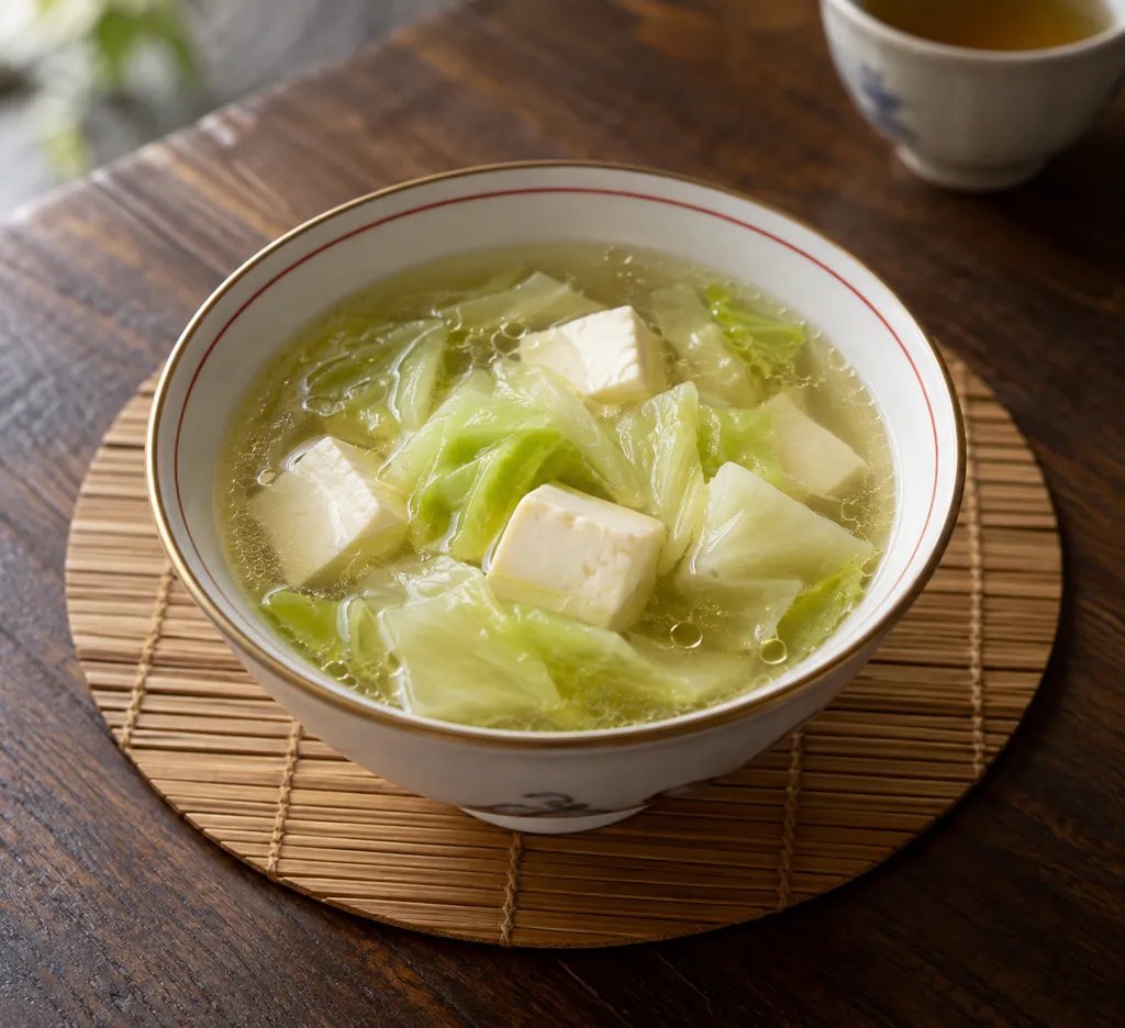 キャベツと豆腐の中華スープの完成イメージ