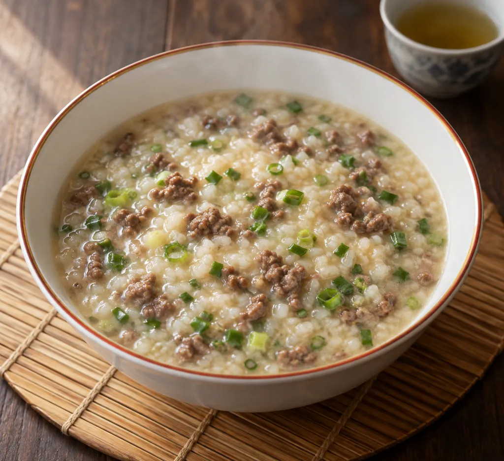 牛ひき肉とねぎの中華粥の完成イメージ
