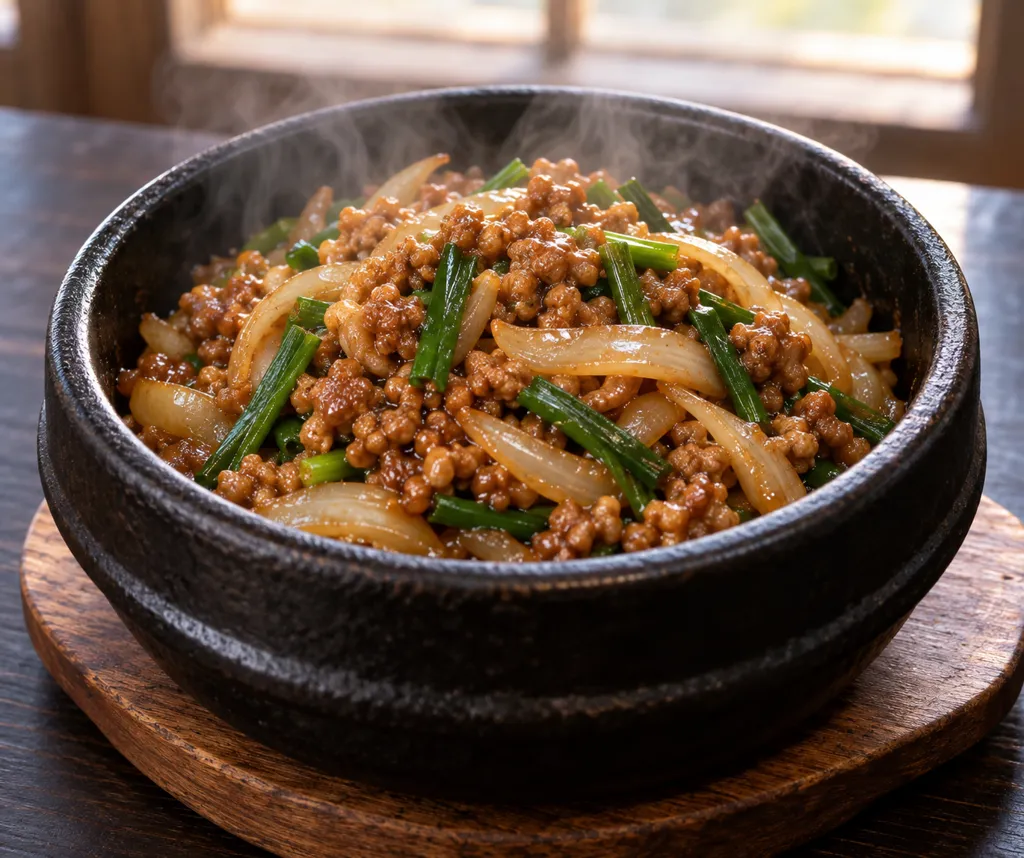 豚ひき肉と玉ねぎの甘辛炒めの完成イメージ