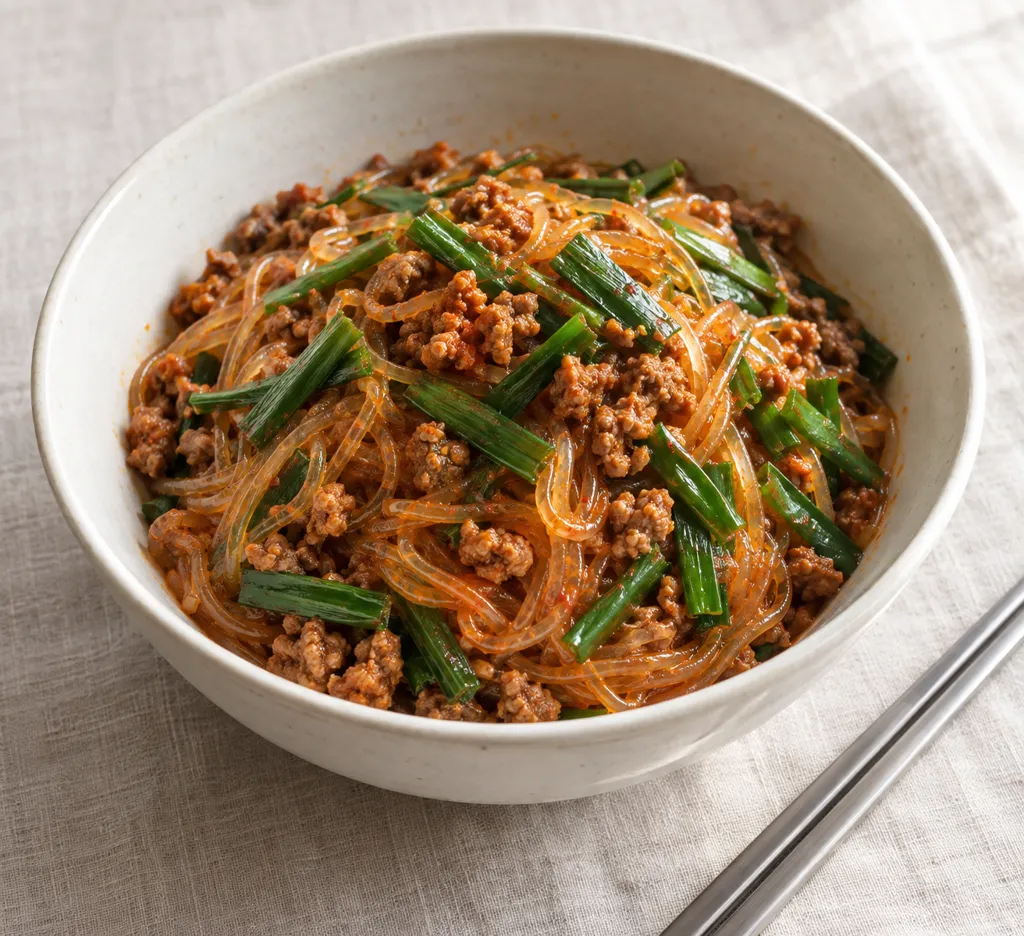 豚ひき肉とニラの春雨ビビン麺の完成イメージ