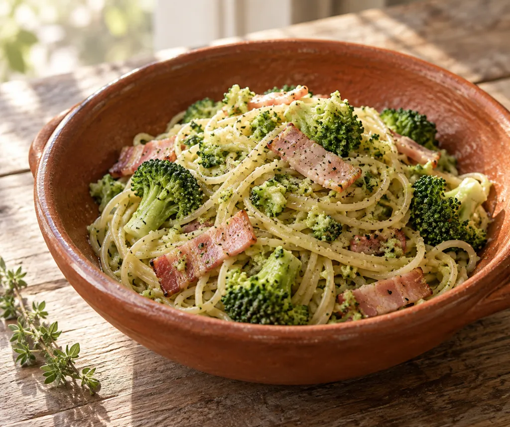 ベーコンとブロッコリーのパスタの完成イメージ