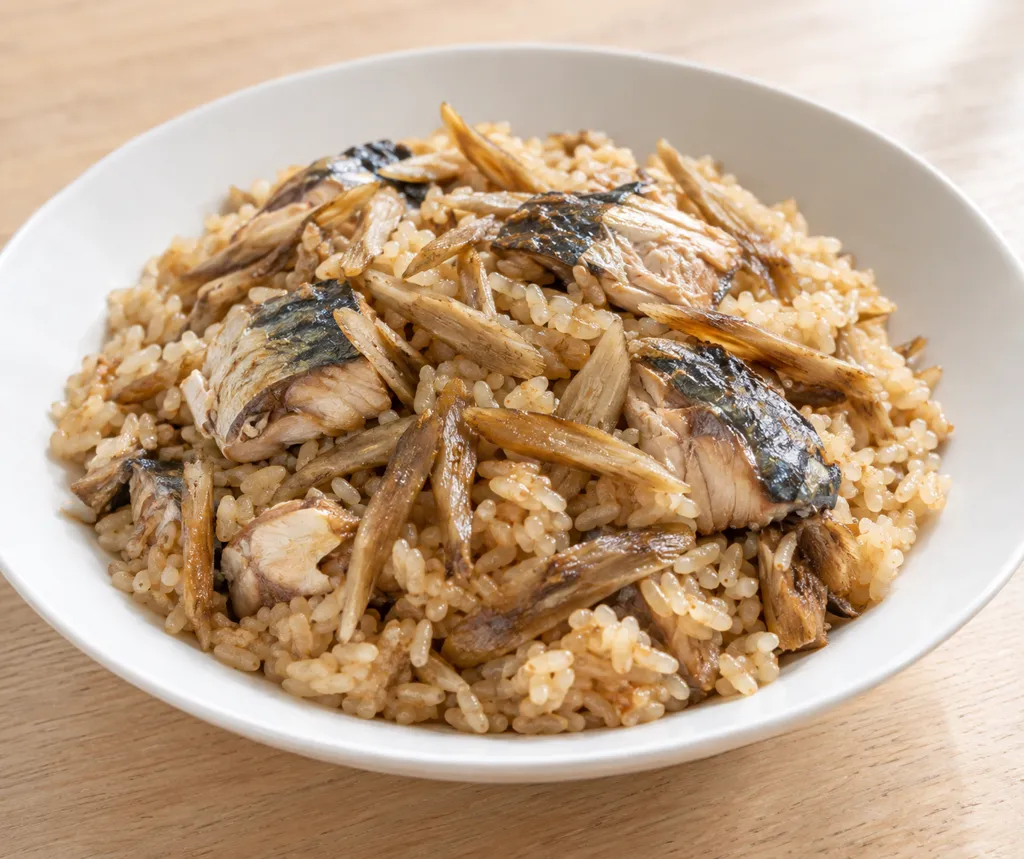 さばとごぼうの中華炊き込みご飯の完成イメージ