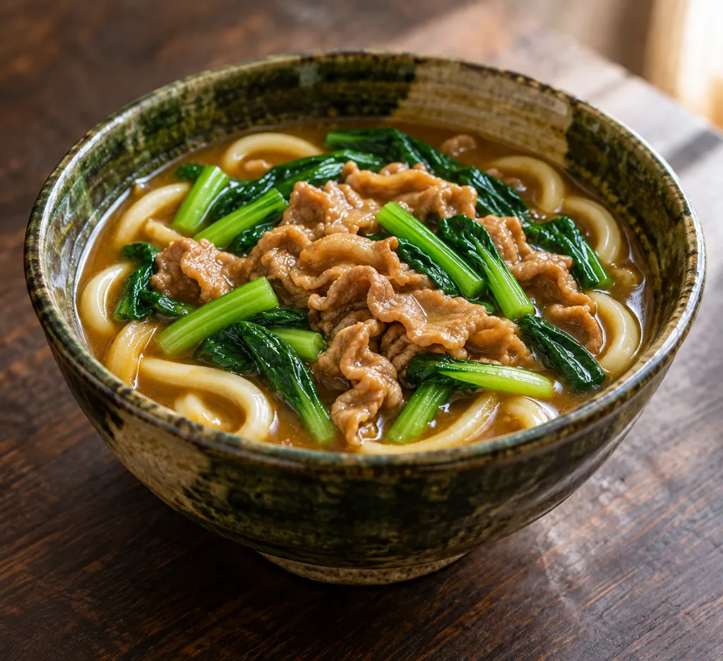 豚バラ肉と小松菜のカレーうどんの完成イメージ