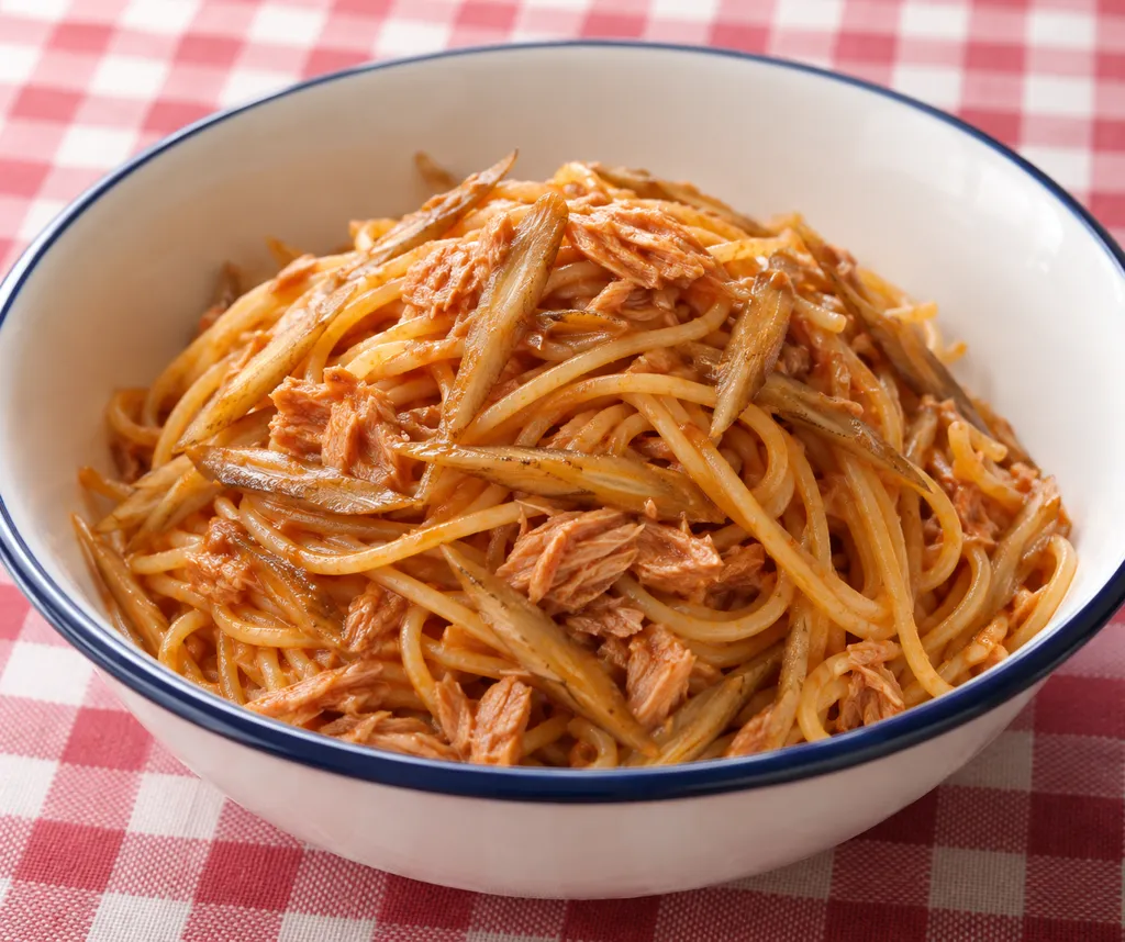 ツナとごぼうのケチャップパスタの完成イメージ