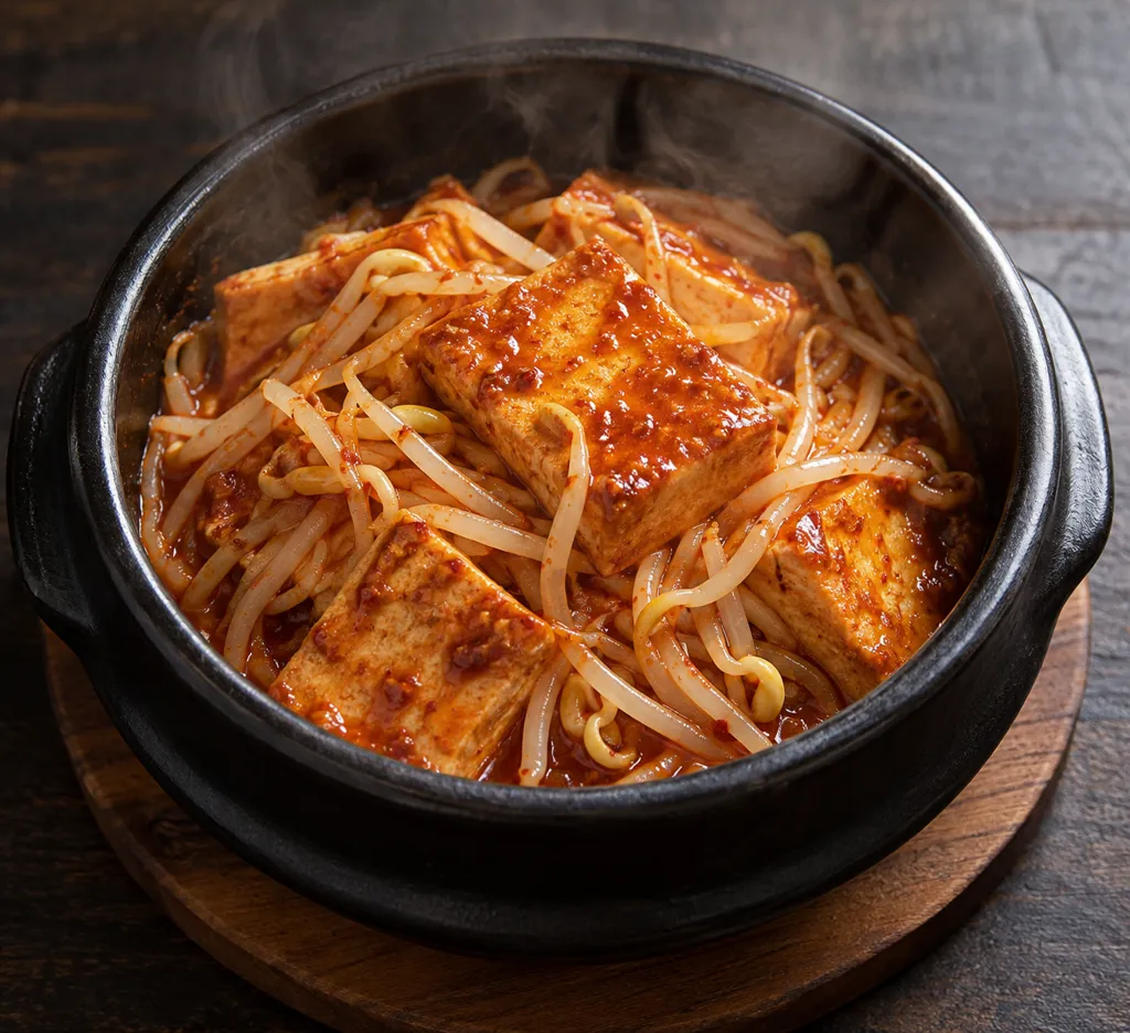 豆腐ともやしの韓国風甘辛焼きの完成イメージ