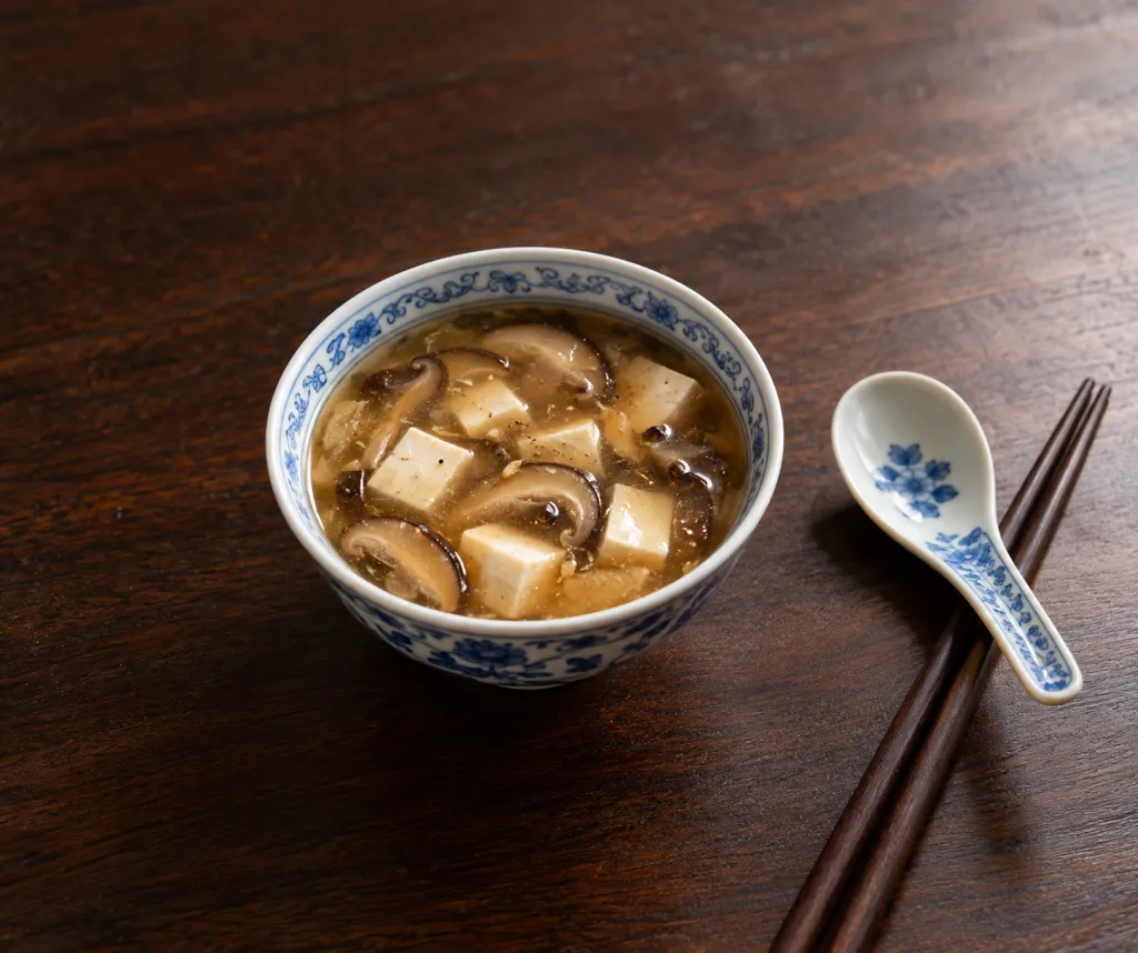 しいたけと豆腐の酸辣スープの完成イメージ