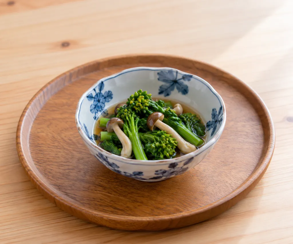 菜の花としめじのレンジ煮びたしの完成イメージ