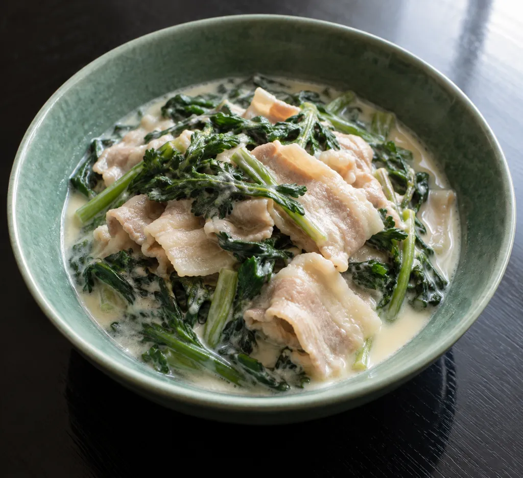 豚バラ肉と春菊の中華ミルク煮の完成イメージ